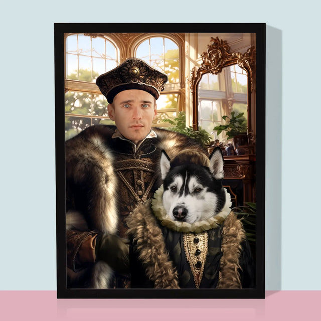 Portret Regal: Nobil Cu Un Animal De Companie - Imprimare Cu Ramă 30X40 (Verticală)