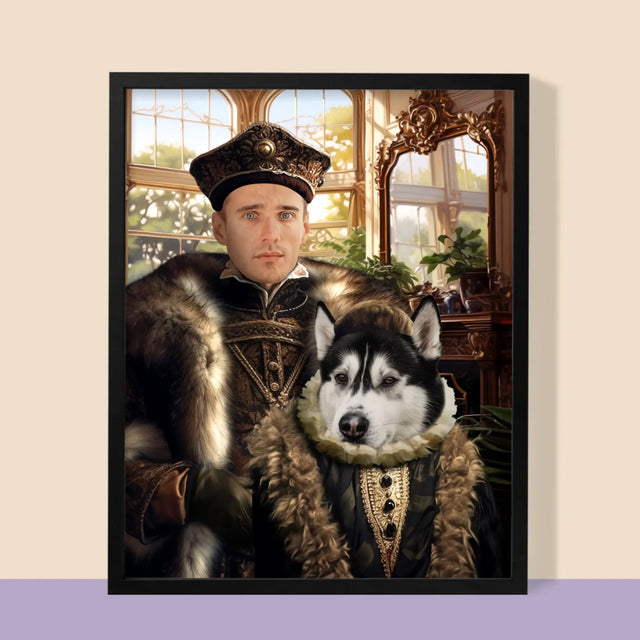 Portret Regal: Nobil Cu Un Animal De Companie - Imprimare Cu Ramă 30X40 (Verticală)