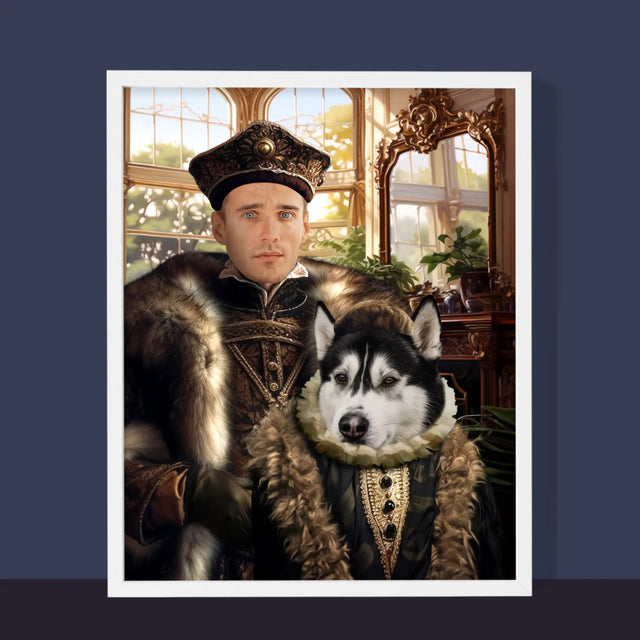 Portret Regal: Nobil Cu Un Animal De Companie - Imprimare Cu Ramă 30X40 (Verticală)