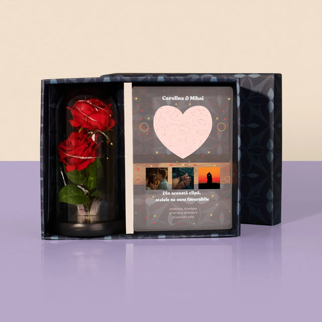 Harta Stelelor: Harta Stelelor: Clipa Noastră - Set Cadou Cu Imprimare Pe Sticlă Și Trandafirul Etern