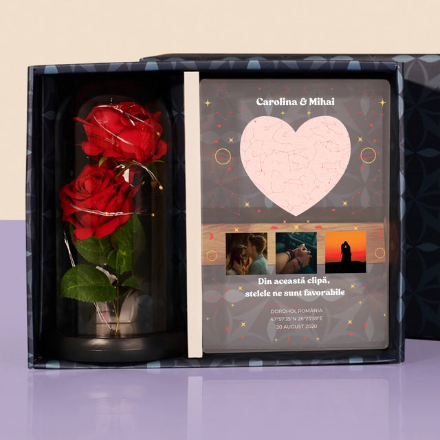 Harta Stelelor: Harta Stelelor: Clipa Noastră - Set Cadou Cu Imprimare Pe Sticlă Și Trandafirul Etern