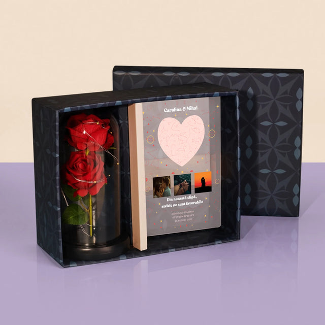 Harta Stelelor: Harta Stelelor: Clipa Noastră - Set Cadou Cu Imprimare Pe Sticlă Și Trandafirul Etern