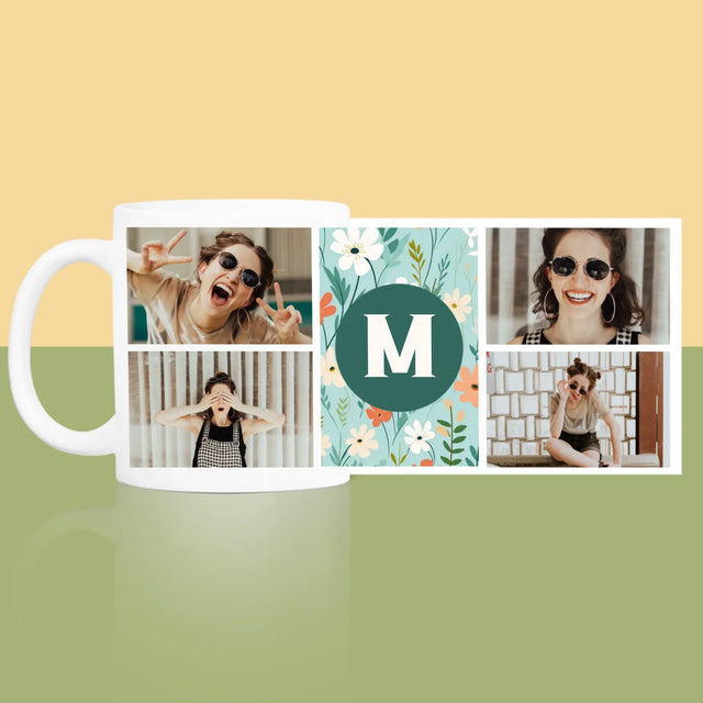 Colaj De Fotografii: Monogramă Florală - Cană