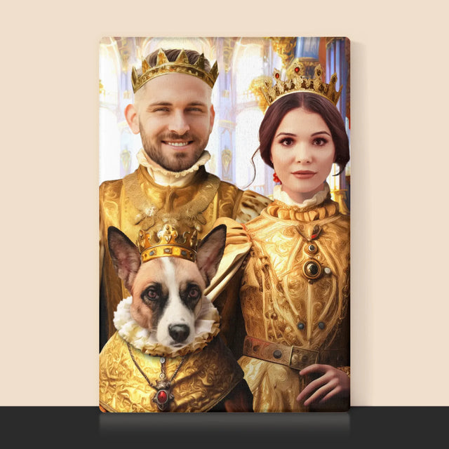 Portret Regal: Regele Și Regina Cu Animalul Lor De Companie - Imprimare Cu Ramă 30X40 (Verticală)