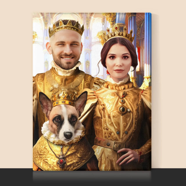 Portret Regal: Regele Și Regina Cu Animalul Lor De Companie - Imprimare Cu Ramă 30X40 (Verticală)