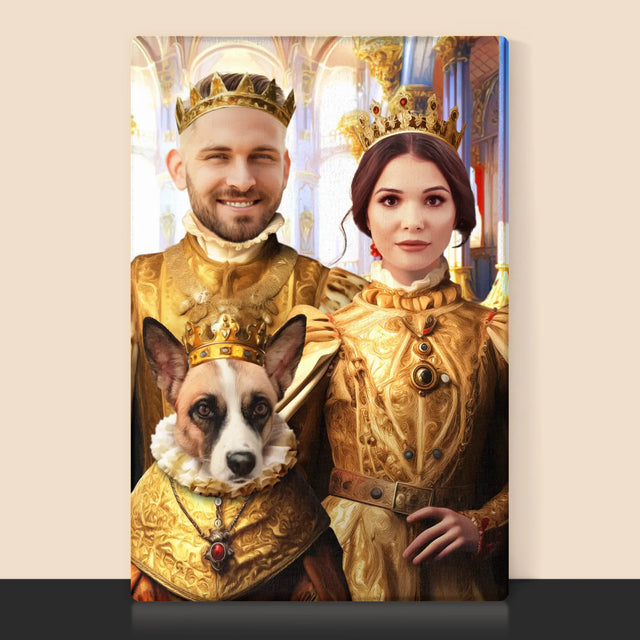 Portret Regal: Regele Și Regina Cu Animalul Lor De Companie - Imprimare Cu Ramă 30X40 (Verticală)