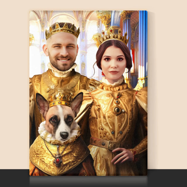 Portret Regal: Regele Și Regina Cu Animalul Lor De Companie - Imprimare Cu Ramă 30X40 (Verticală)