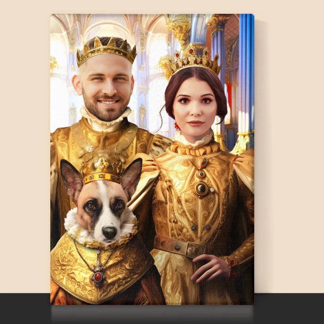 Portret Regal: Regele Și Regina Cu Animalul Lor De Companie - Imprimare Cu Ramă 30X40 (Verticală)