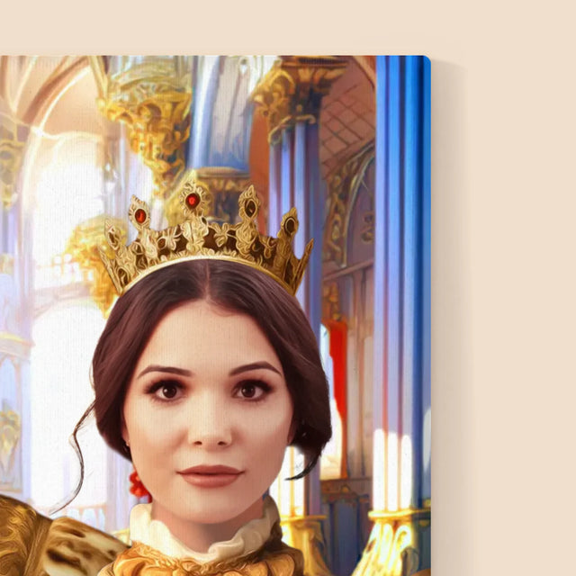 Portret Regal: Regele Și Regina Cu Animalul Lor De Companie - Imprimare Cu Ramă 30X40 (Verticală)