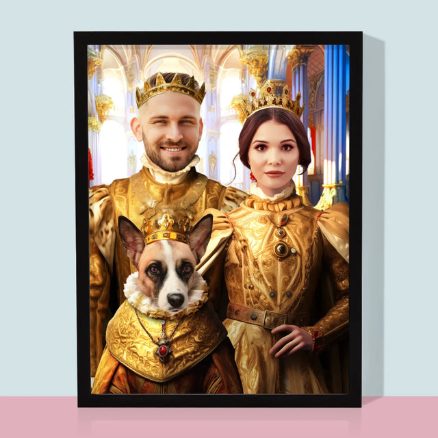 Portret Regal: Regele Și Regina Cu Animalul Lor De Companie - Imprimare Cu Ramă 30X40 (Verticală)