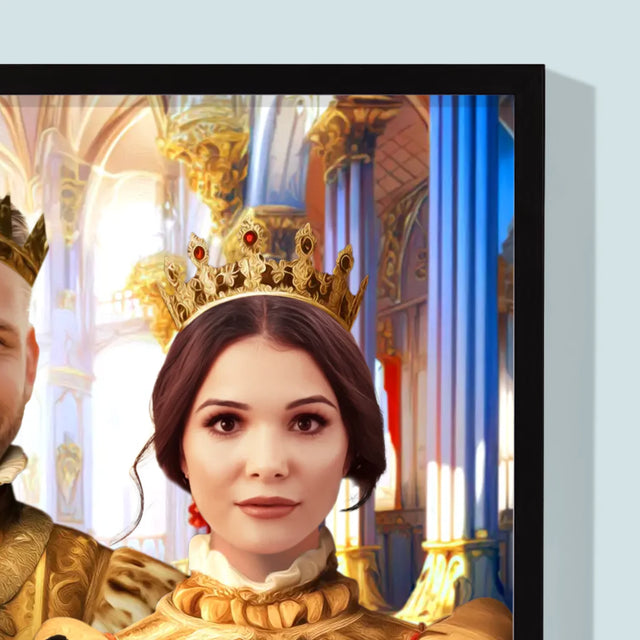 Portret Regal: Regele Și Regina Cu Animalul Lor De Companie - Imprimare Cu Ramă 30X40 (Verticală)