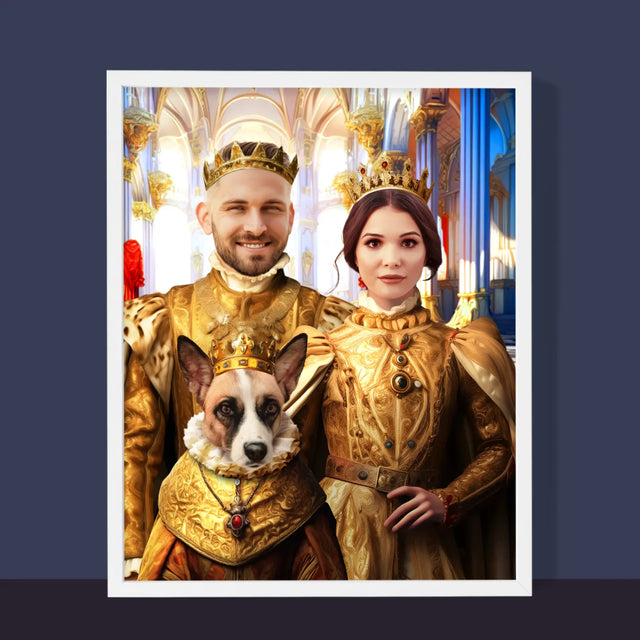Portret Regal: Regele Și Regina Cu Animalul Lor De Companie - Imprimare Cu Ramă 30X40 (Verticală)