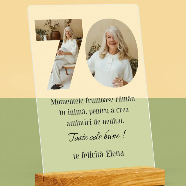 Cuvânt Din Fotografii: 70 Zi De Naștere - Imprimare Pe Sticlă Acrilică (Verticală)