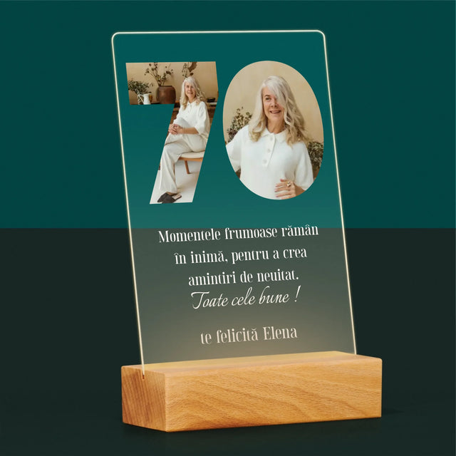 Cuvânt Din Fotografii: 70 Zi De Naștere - Imprimare Pe Sticlă Acrilică (Verticală)