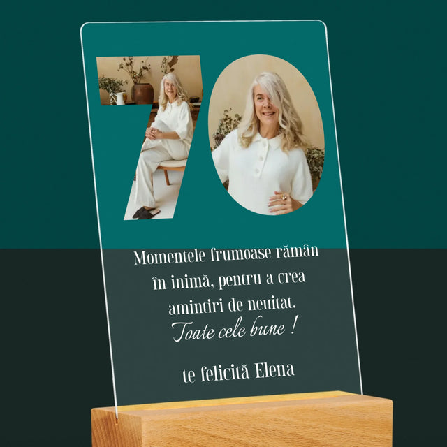 Cuvânt Din Fotografii: 70 Zi De Naștere - Imprimare Pe Sticlă Acrilică (Verticală)