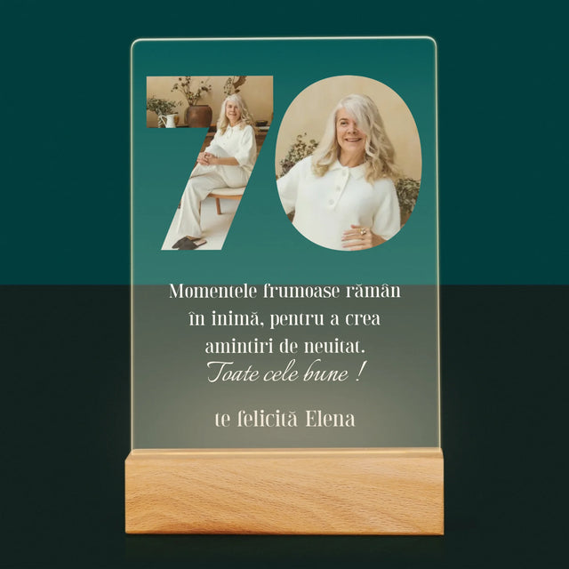 Cuvânt Din Fotografii: 70 Zi De Naștere - Imprimare Pe Sticlă Acrilică (Verticală)