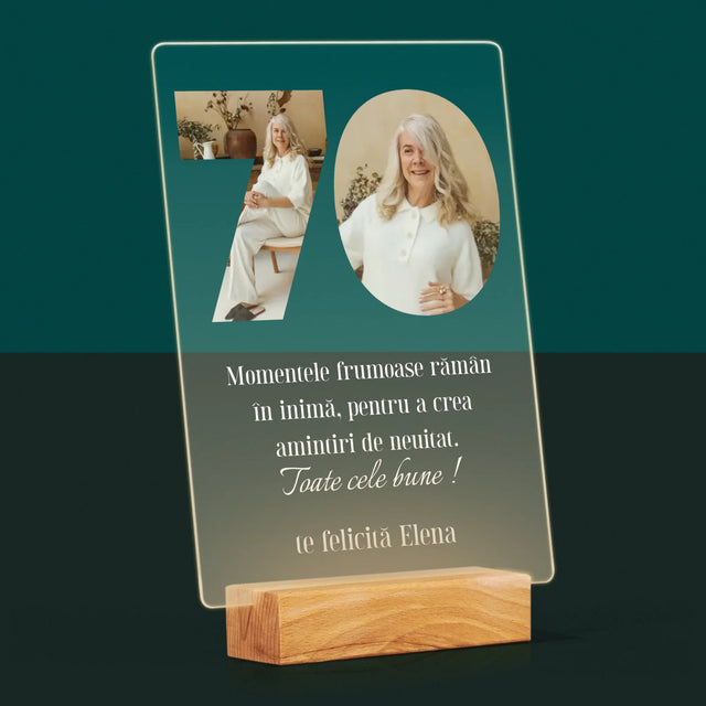 Cuvânt Din Fotografii: 70 Zi De Naștere - Imprimare Pe Sticlă Acrilică (Verticală)