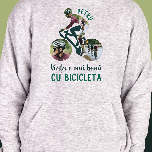 Formă Din Fotografii: Viața E Mai Bună Cu Bicicleta - Hanorac Cu Glugă Pentru Bărbați