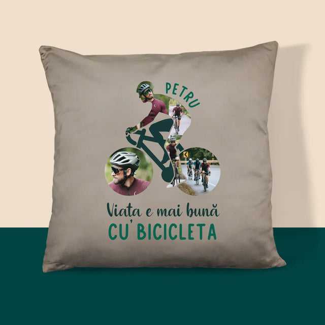 Formă Din Fotografii: Viața E Mai Bună Cu Bicicleta - Pernă (Cu Fotografie)