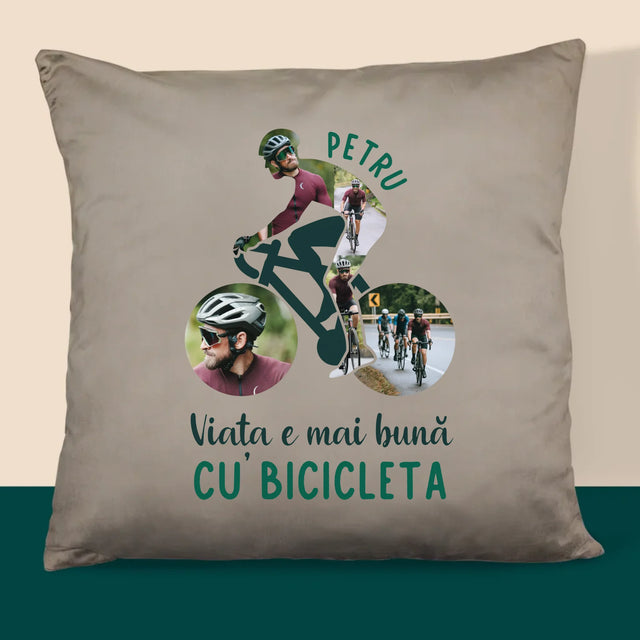 Formă Din Fotografii: Viața E Mai Bună Cu Bicicleta - Pernă (Cu Fotografie)