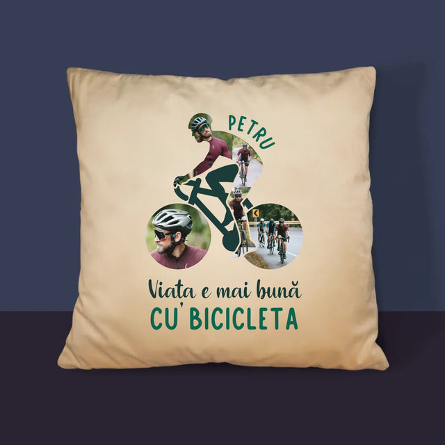Formă Din Fotografii: Viața E Mai Bună Cu Bicicleta - Pernă (Cu Fotografie)