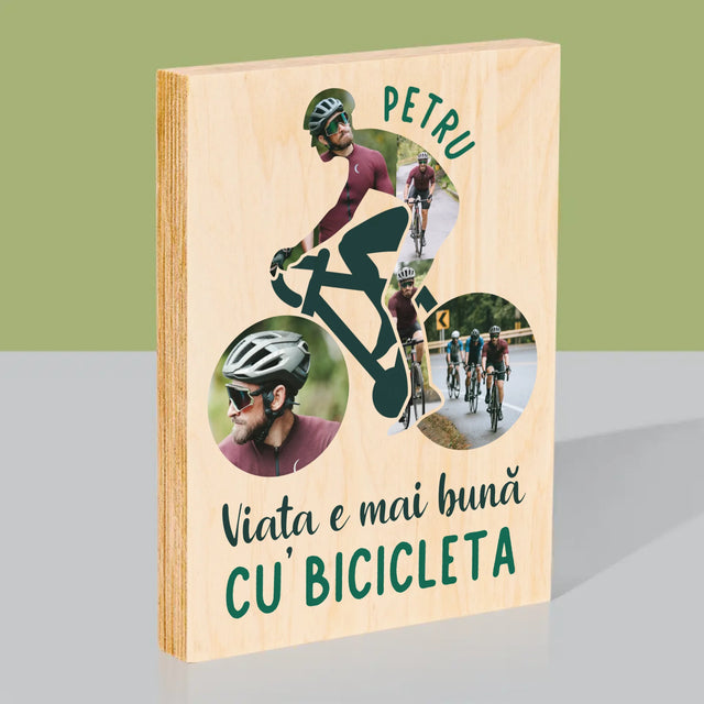 Formă Din Fotografii: Viața E Mai Bună Cu Bicicleta - Imprimare Pe Lemn ( Verticală)