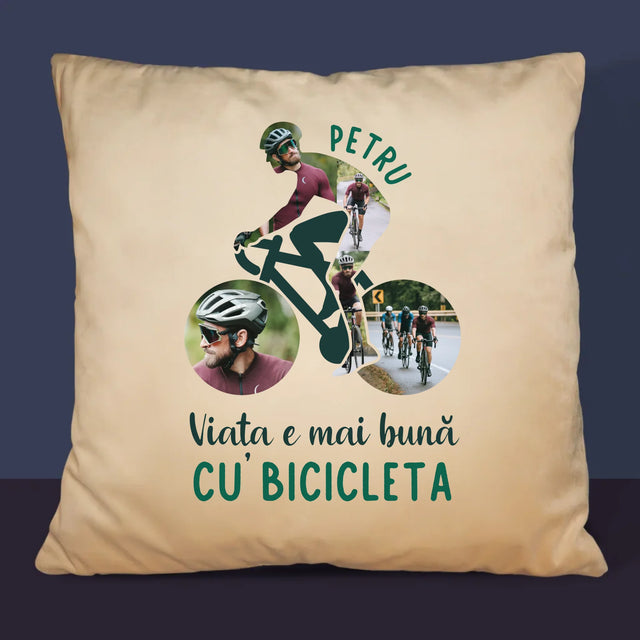 Formă Din Fotografii: Viața E Mai Bună Cu Bicicleta - Pernă (Cu Fotografie)