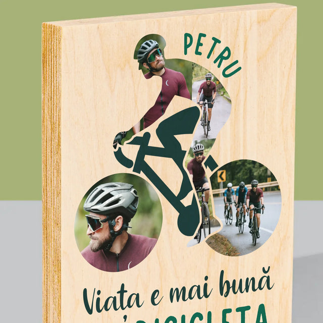 Formă Din Fotografii: Viața E Mai Bună Cu Bicicleta - Imprimare Pe Lemn ( Verticală)