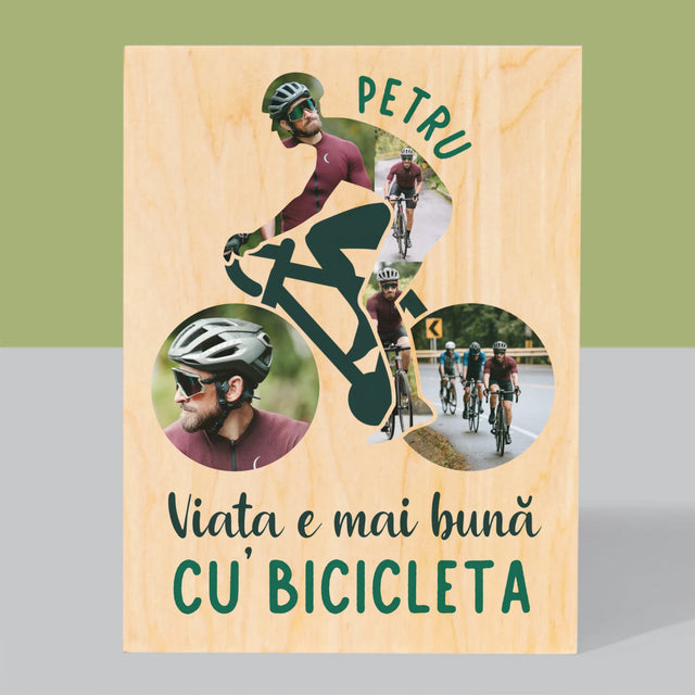 Formă Din Fotografii: Viața E Mai Bună Cu Bicicleta - Imprimare Pe Lemn ( Verticală)