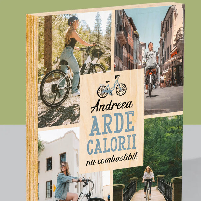 Colaj De Fotografii: Arde Calorii, Dar Nu Combustibil - Imprimare Pe Lemn ( Verticală)