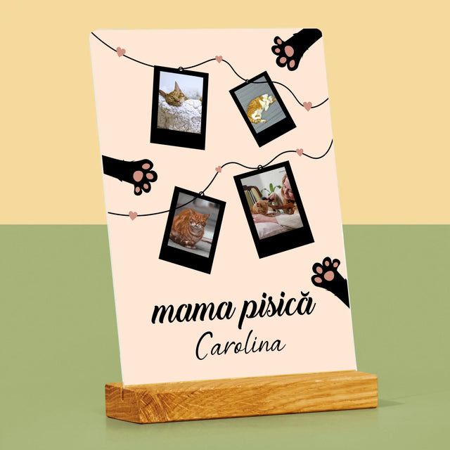 Colaj De Fotografii: Mama Pisică Polaroid - Imprimare Pe Sticlă Acrilică (Verticală)