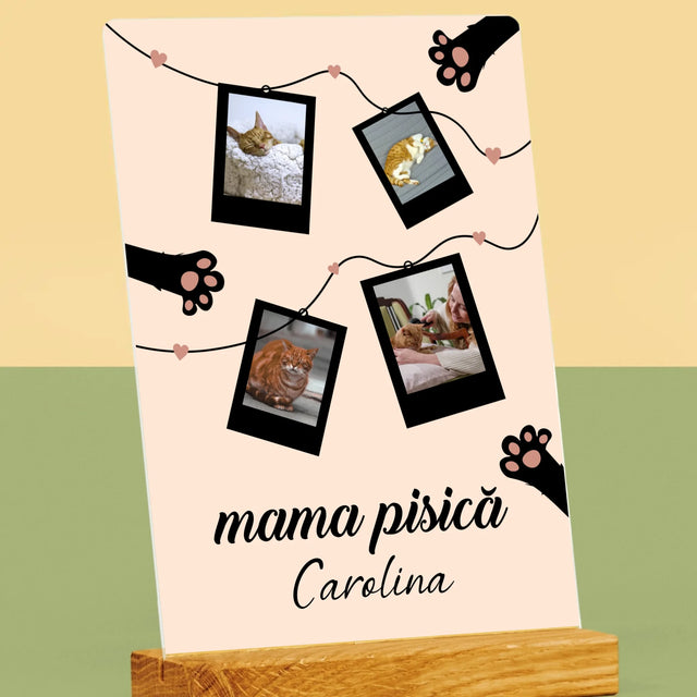 Colaj De Fotografii: Mama Pisică Polaroid - Imprimare Pe Sticlă Acrilică (Verticală)