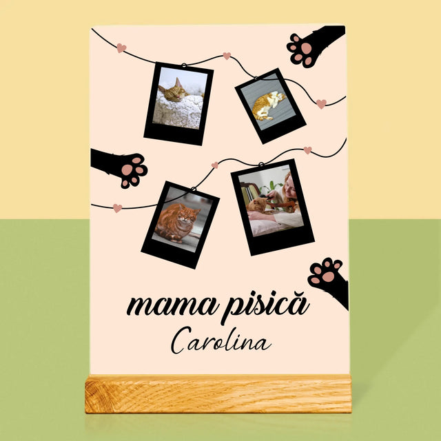Colaj De Fotografii: Mama Pisică Polaroid - Imprimare Pe Sticlă Acrilică (Verticală)