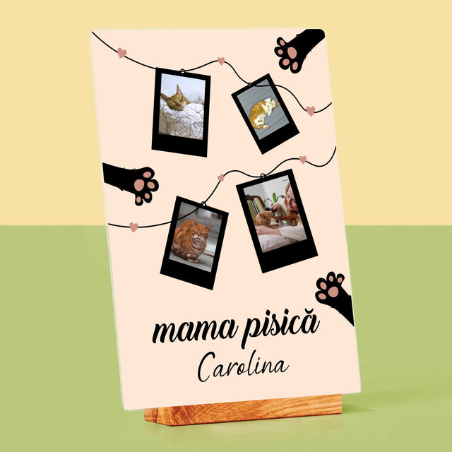 Colaj De Fotografii: Mama Pisică Polaroid - Imprimare Pe Sticlă Acrilică (Verticală)