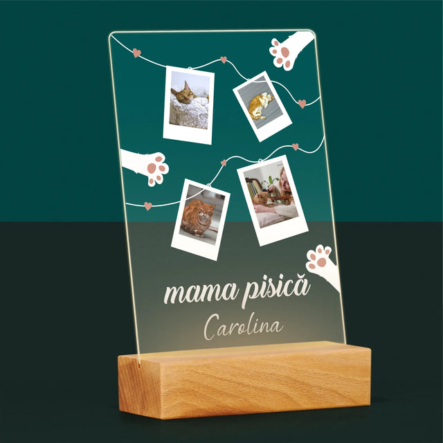 Colaj De Fotografii: Mama Pisică Polaroid - Imprimare Pe Sticlă Acrilică (Verticală)