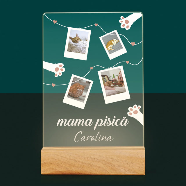Colaj De Fotografii: Mama Pisică Polaroid - Imprimare Pe Sticlă Acrilică (Verticală)