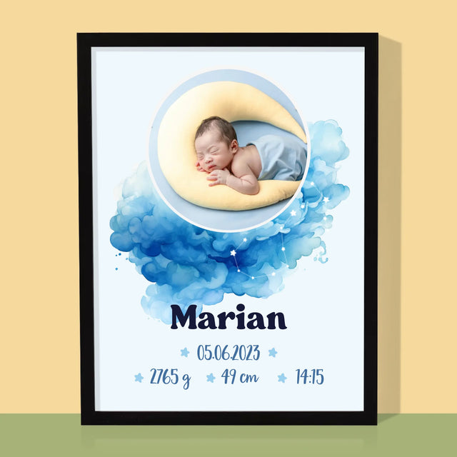 Certificat De Naștere: Zodiac Baiat - Imprimare Cu Ramă 30X40 (Verticală)