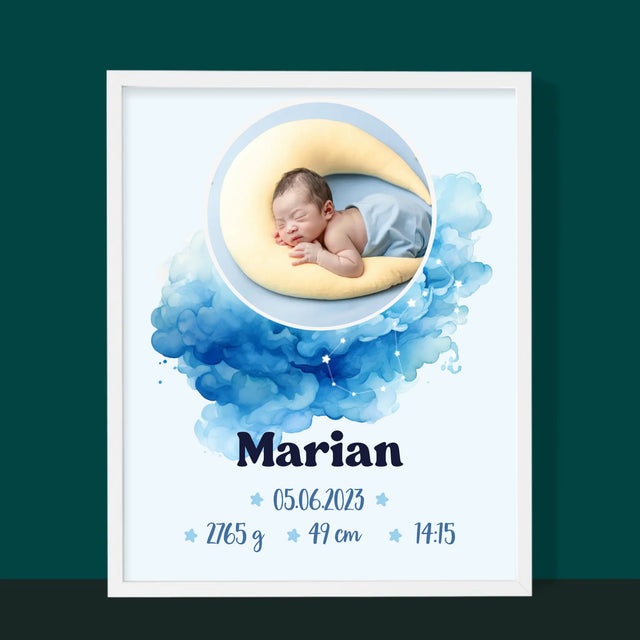 Certificat De Naștere: Zodiac Baiat - Imprimare Cu Ramă 30X40 (Verticală)