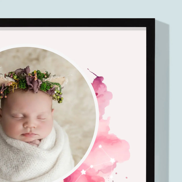 Certificat De Naștere: Zodiac Fetiță - Imprimare Cu Ramă 30X40 (Verticală)