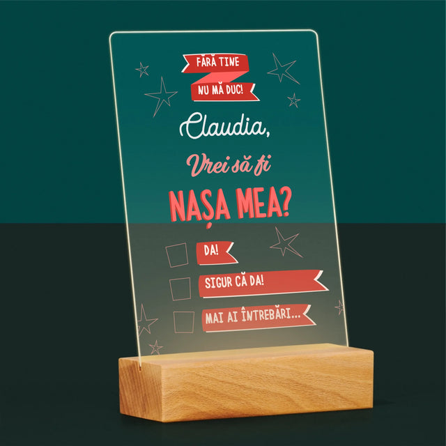 Numele Și Semnătura: Fără Tine Nu Mă Duc - Imprimare Pe Sticlă Acrilică (Verticală)