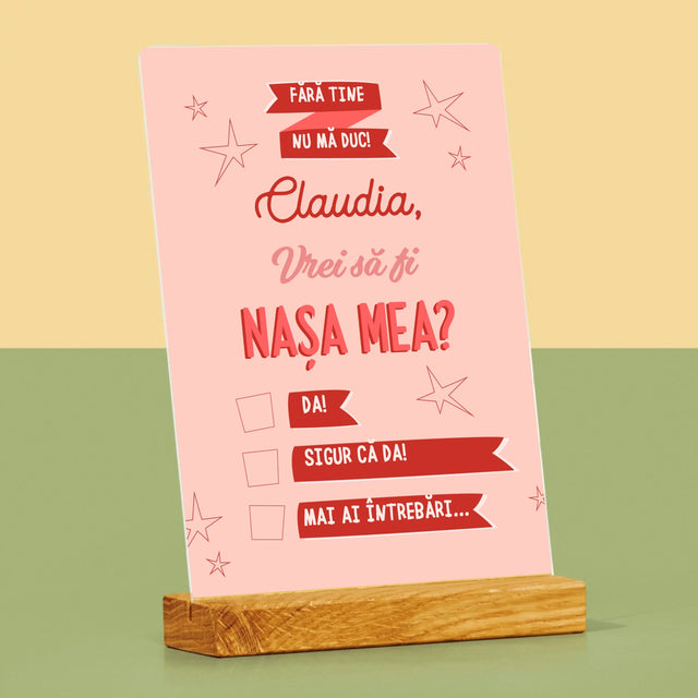 Numele Și Semnătura: Fără Tine Nu Mă Duc - Imprimare Pe Sticlă Acrilică (Verticală)