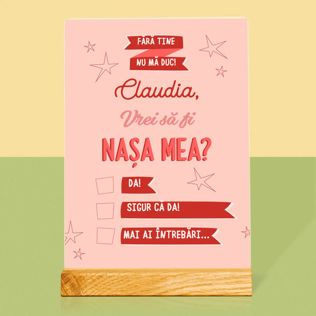 Numele Și Semnătura: Fără Tine Nu Mă Duc - Imprimare Pe Sticlă Acrilică (Verticală)