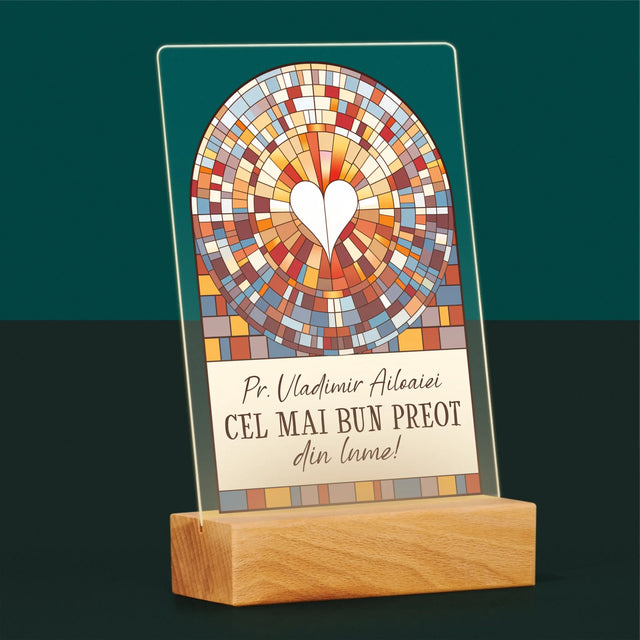 Numele Și Semnătura: Cel Mai Bun Preot Din Lume - Imprimare Pe Sticlă Acrilică (Verticală)