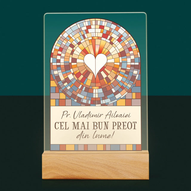 Numele Și Semnătura: Cel Mai Bun Preot Din Lume - Imprimare Pe Sticlă Acrilică (Verticală)