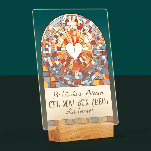 Numele Și Semnătura: Cel Mai Bun Preot Din Lume - Imprimare Pe Sticlă Acrilică (Verticală)