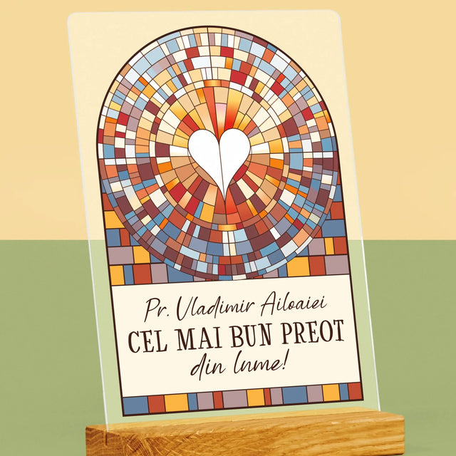 Numele Și Semnătura: Cel Mai Bun Preot Din Lume - Imprimare Pe Sticlă Acrilică (Verticală)