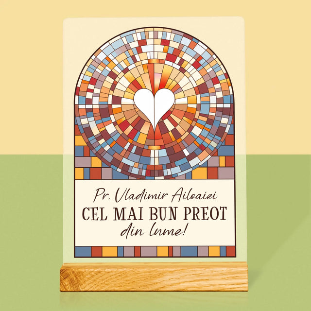 Numele Și Semnătura: Cel Mai Bun Preot Din Lume - Imprimare Pe Sticlă Acrilică (Verticală)