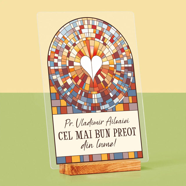 Numele Și Semnătura: Cel Mai Bun Preot Din Lume - Imprimare Pe Sticlă Acrilică (Verticală)