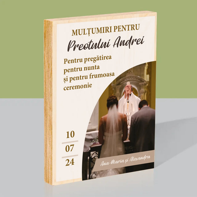 Fotografie Si Semnătură: Mulțumim Pentru Nunta Noastră - Imprimare Pe Lemn ( Verticală)