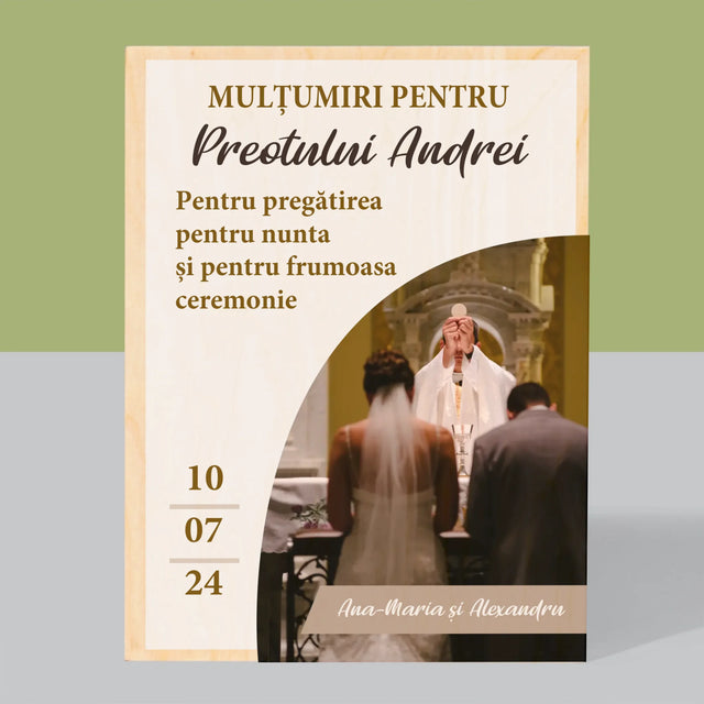Fotografie Si Semnătură: Mulțumim Pentru Nunta Noastră - Imprimare Pe Lemn ( Verticală)